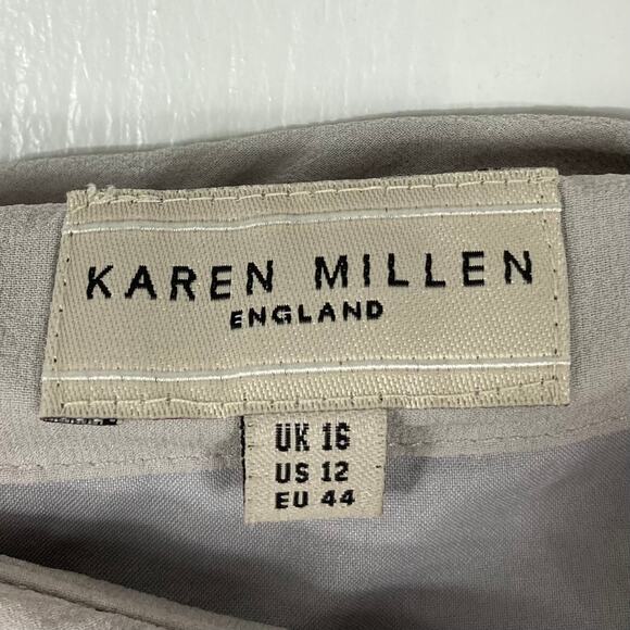 Karen Millen Dress 12 Silk Chiffon Pleated/Ruffle Stripes Grey-Ombre Strapless - Picture 3 of 10